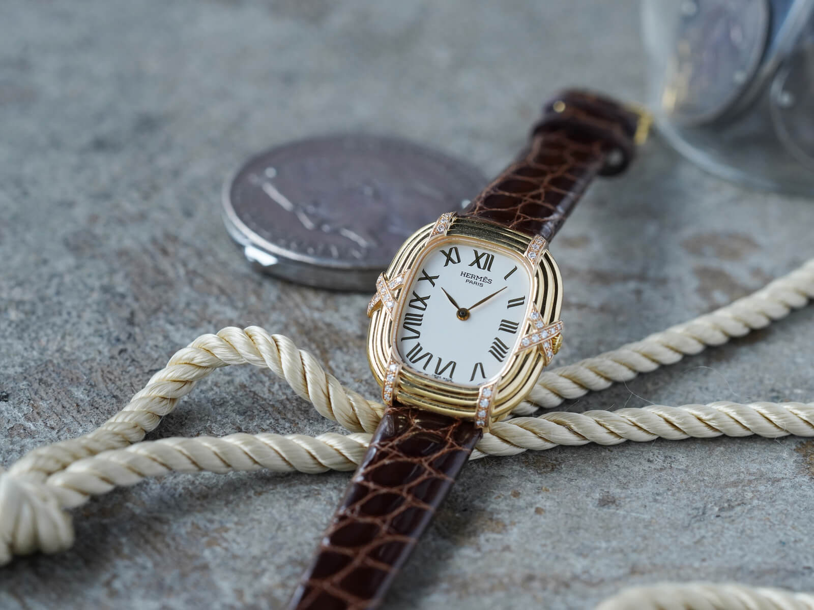 Nan　HERMES フォーブルウォッチYGダイヤベゼル ブラック エルメスフォーブル ダイヤベゼル レディース 腕時計 FG1.186