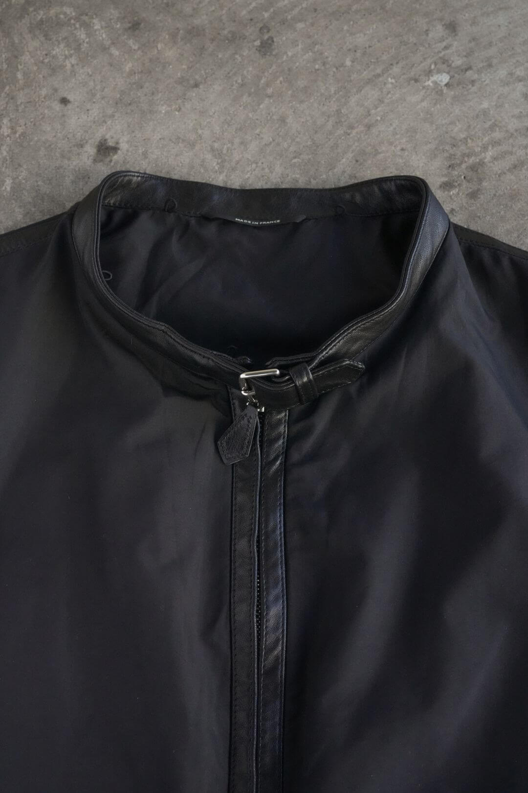 新品 HERMES ナイロン×レザー ライダースJKT セリエ 53 エルメス/ナイロン/ライダースジャケット/レザーパイピング