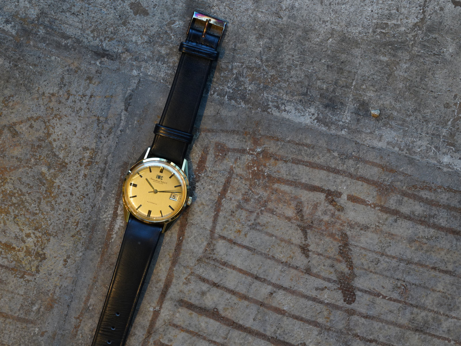 超美品 オールドデック ゴールドエッジ USPC社製 IWC/オールドインター/ラウンドケースデイト/ヘアラインゴールド