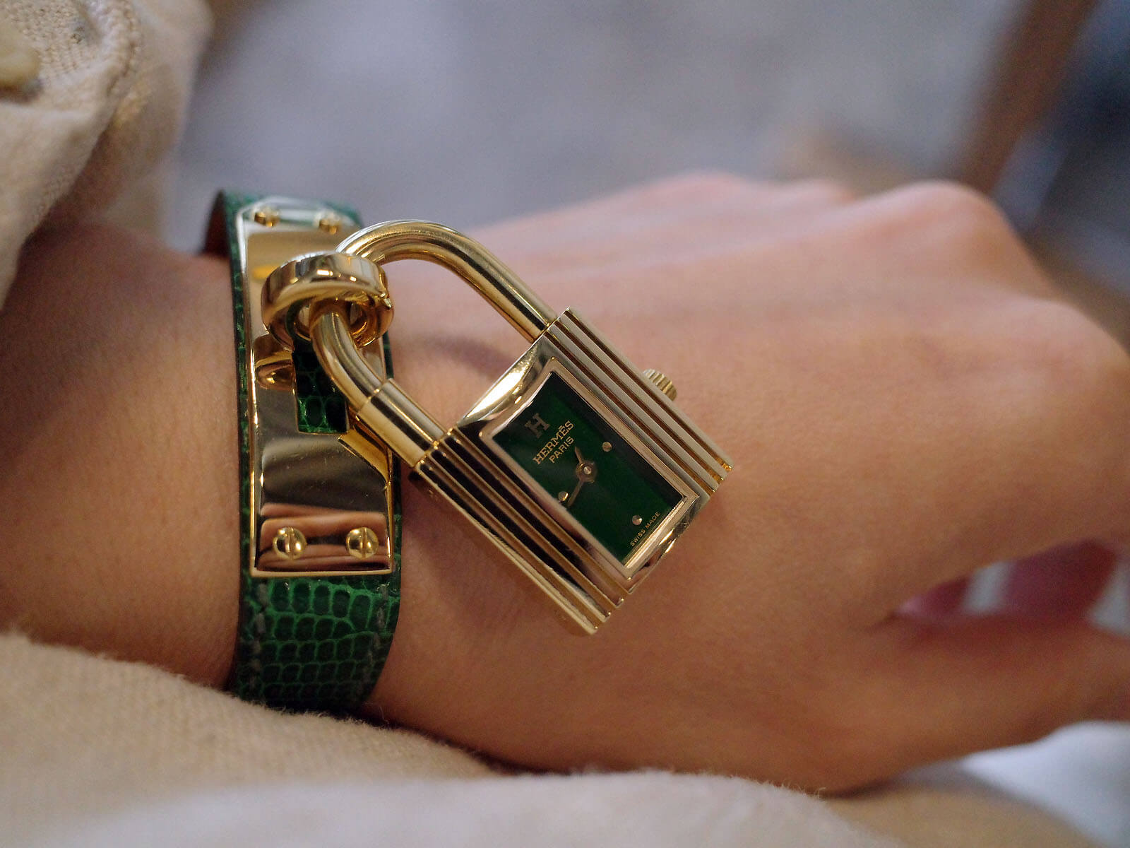 ♥美品 HERMES ケリーウォッチ♥グリーンベルト HERMES エルメス ケリーウォッチ クォーツ グリーンベルト GP/革