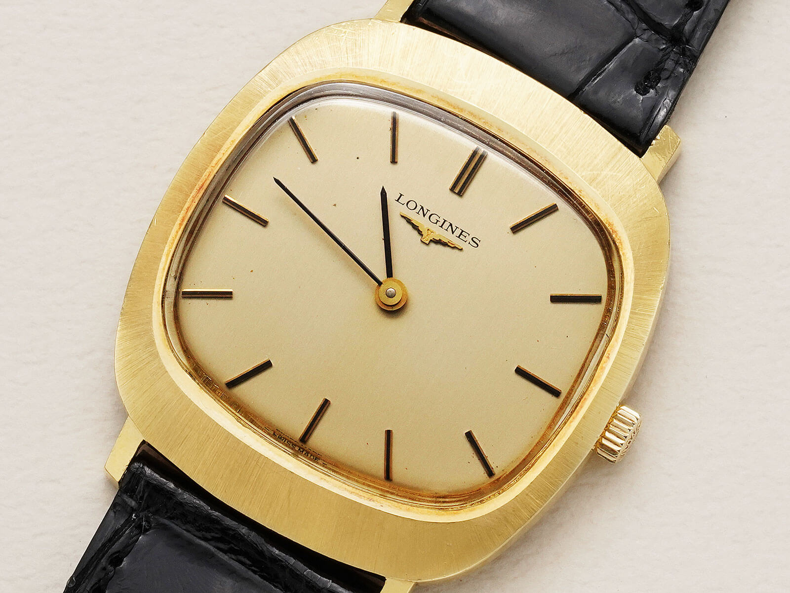 LONGINES 長方形ケース ゴールド/ブラウン 時計　稼働　基盤交 LONGINES 長方形ケース ゴールド/ブラウン 時計 稼働 基盤交