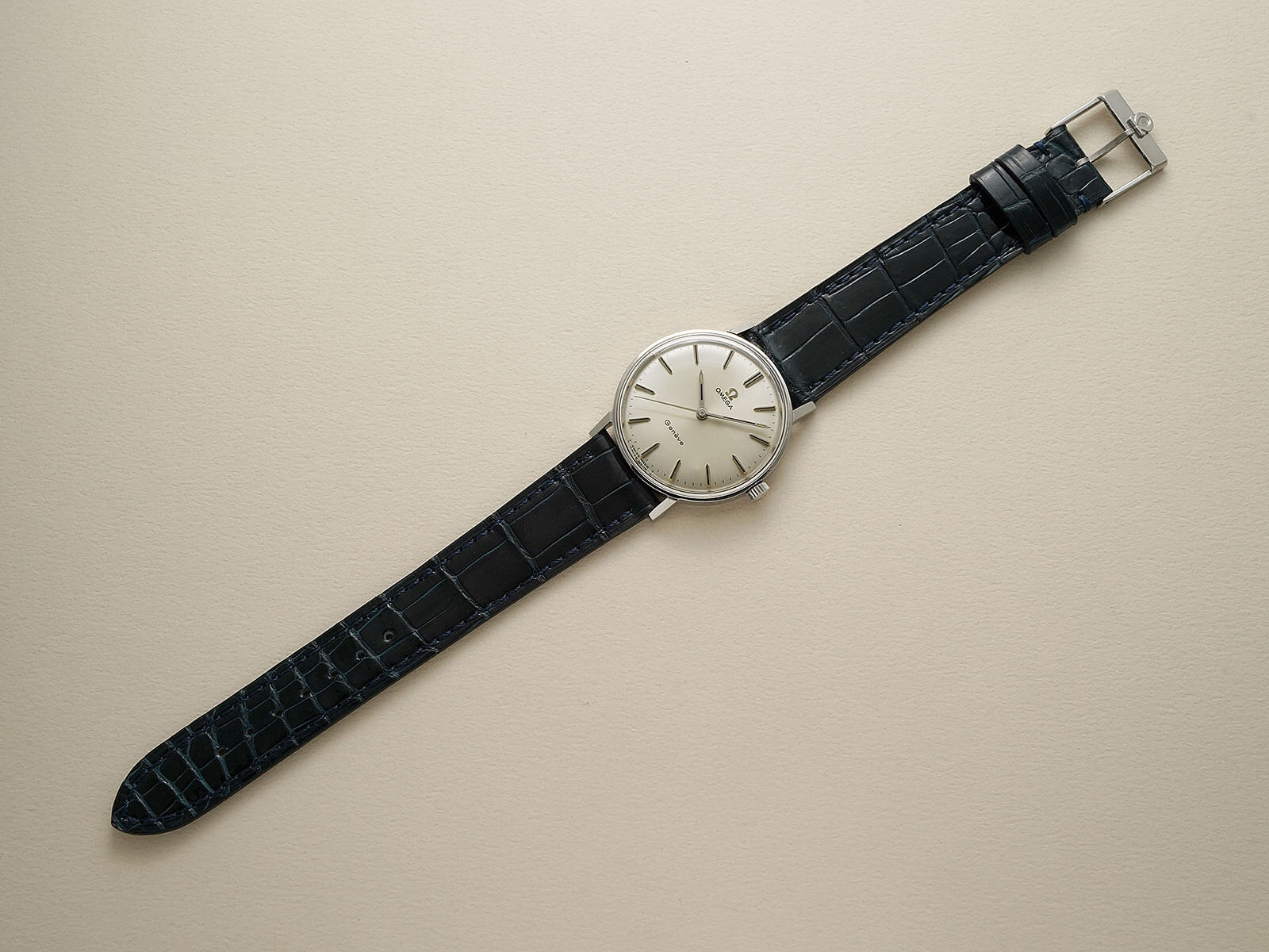 Omega Geneve シルバー レザー 時計 オメガ/ジュネーヴ/バレットシルバーダイヤル/Omega/Geneve