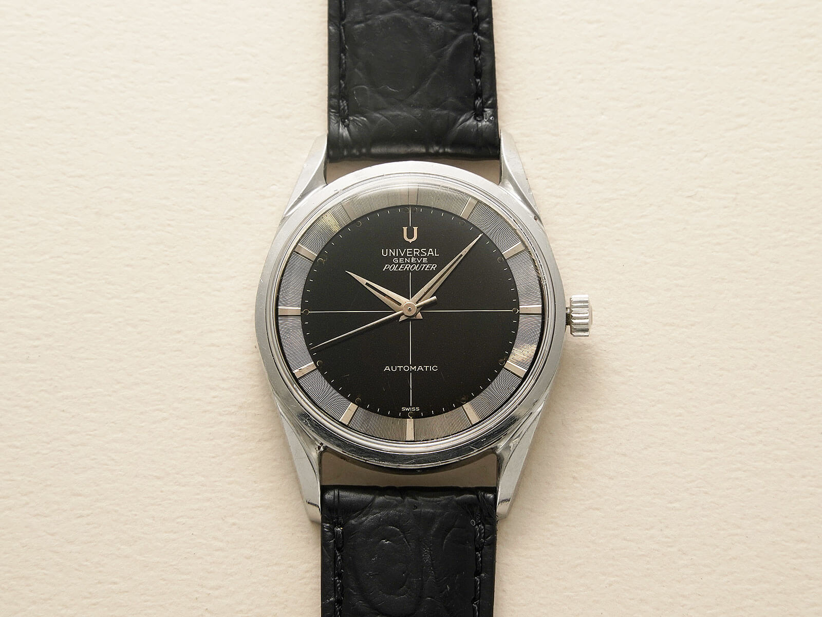 UNIVERSAL Polerouter自動巻き 黒文字盤 UNIVERSAL GENEVE POLEROUTER – TIMEANAGRAM
