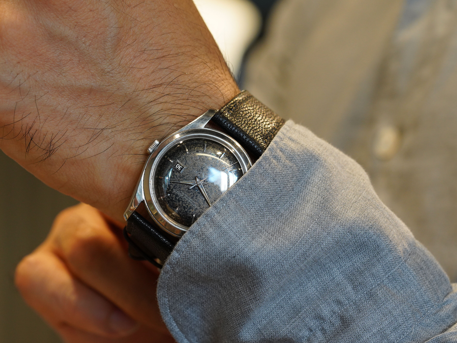 I&W 自動巻き時計 ブラックダイヤル IWC/オールドインター/ラウンドケース/バレットマットブラック