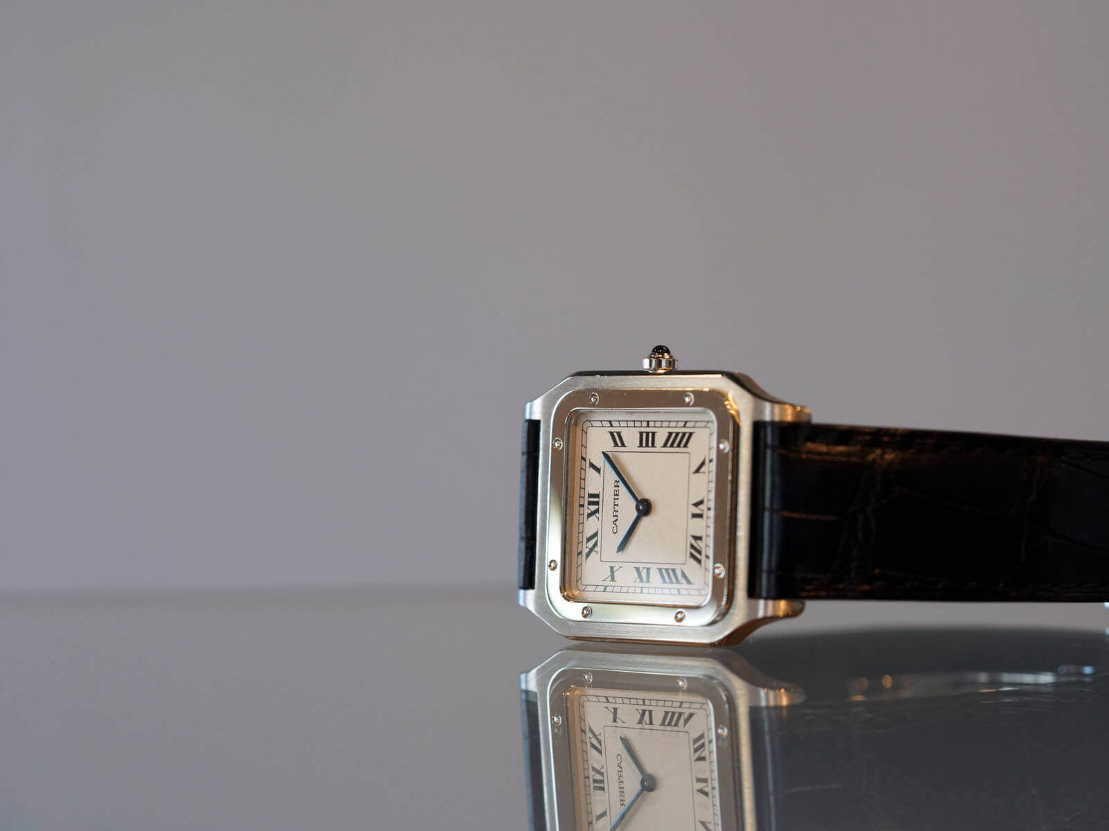 Cartier スクエア型時計サントスデュモンＬМ シルバー/ブラック Cartier - Cartier スクエア型時計サントスデュモンLМ シルバー