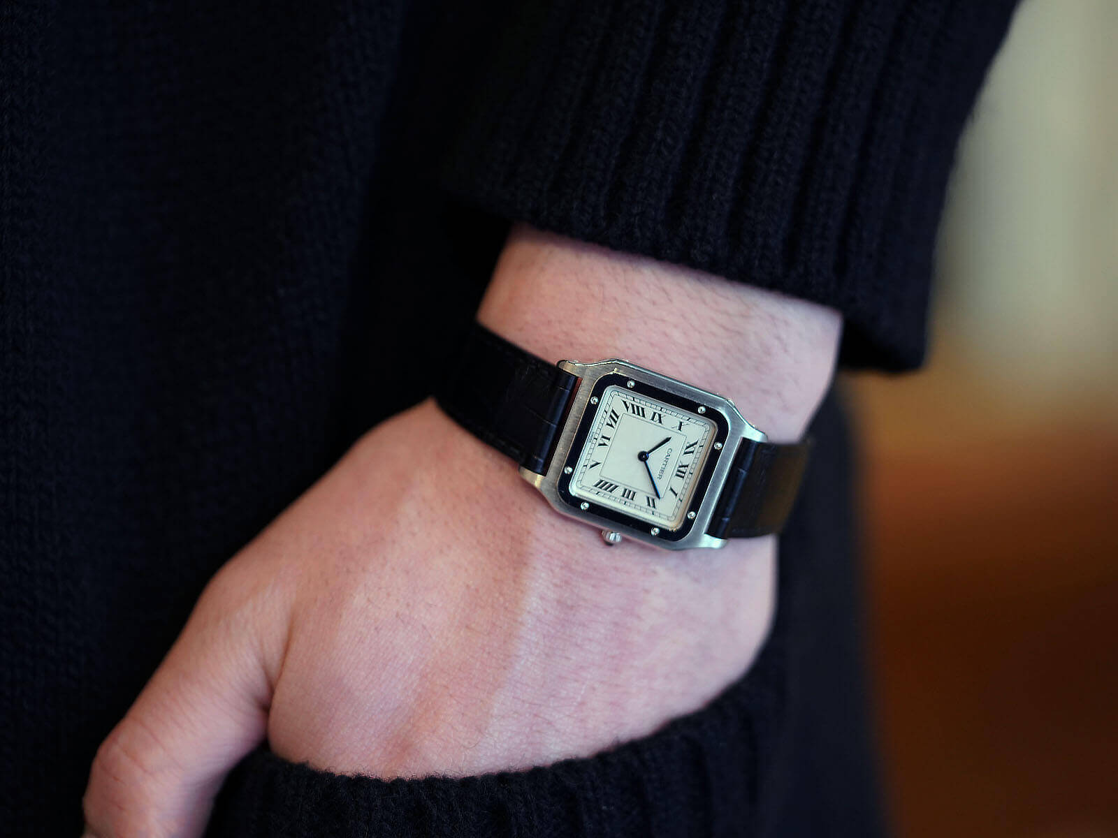 Cartier スクエア型時計サントスデュモンＬМ シルバー/ブラック WSSA0046 ブラック Cartier（カルティエ）サントス デュモンLM