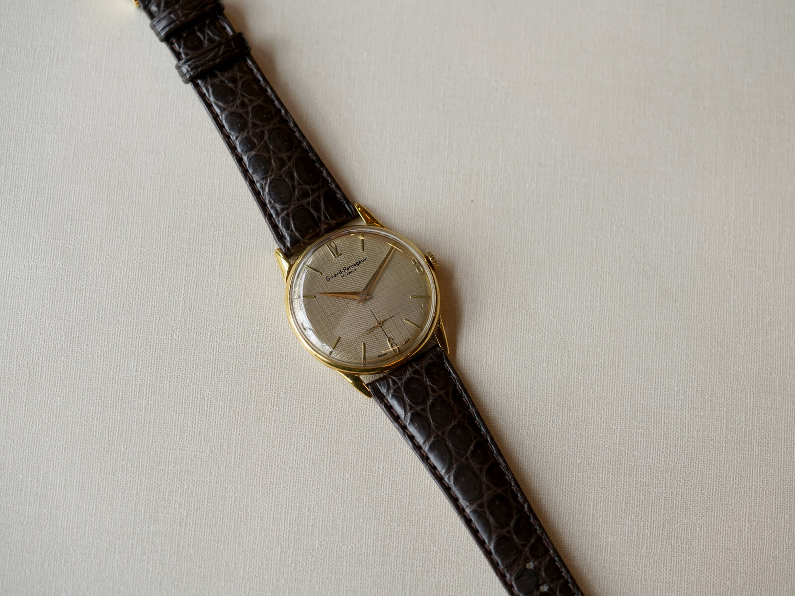ジラールペルゴ ブラック メンズ腕時計 手巻き スモセコ メンズ
