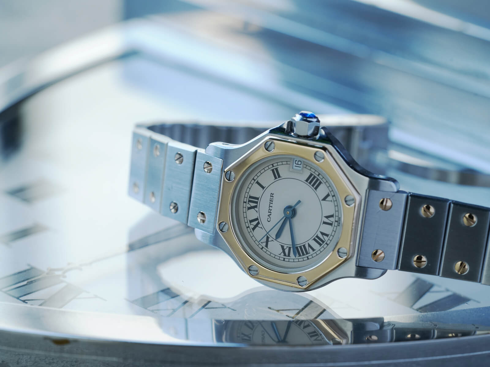 カルティエ/サントスオクタゴンSMデイト/アイボリーローマンダイヤル/Cartier/Santos Octagon Date/Ivory Roman  Dial | 江口洋品店・江口時計店 / Eguchi Store Watch, Repair, Clothes