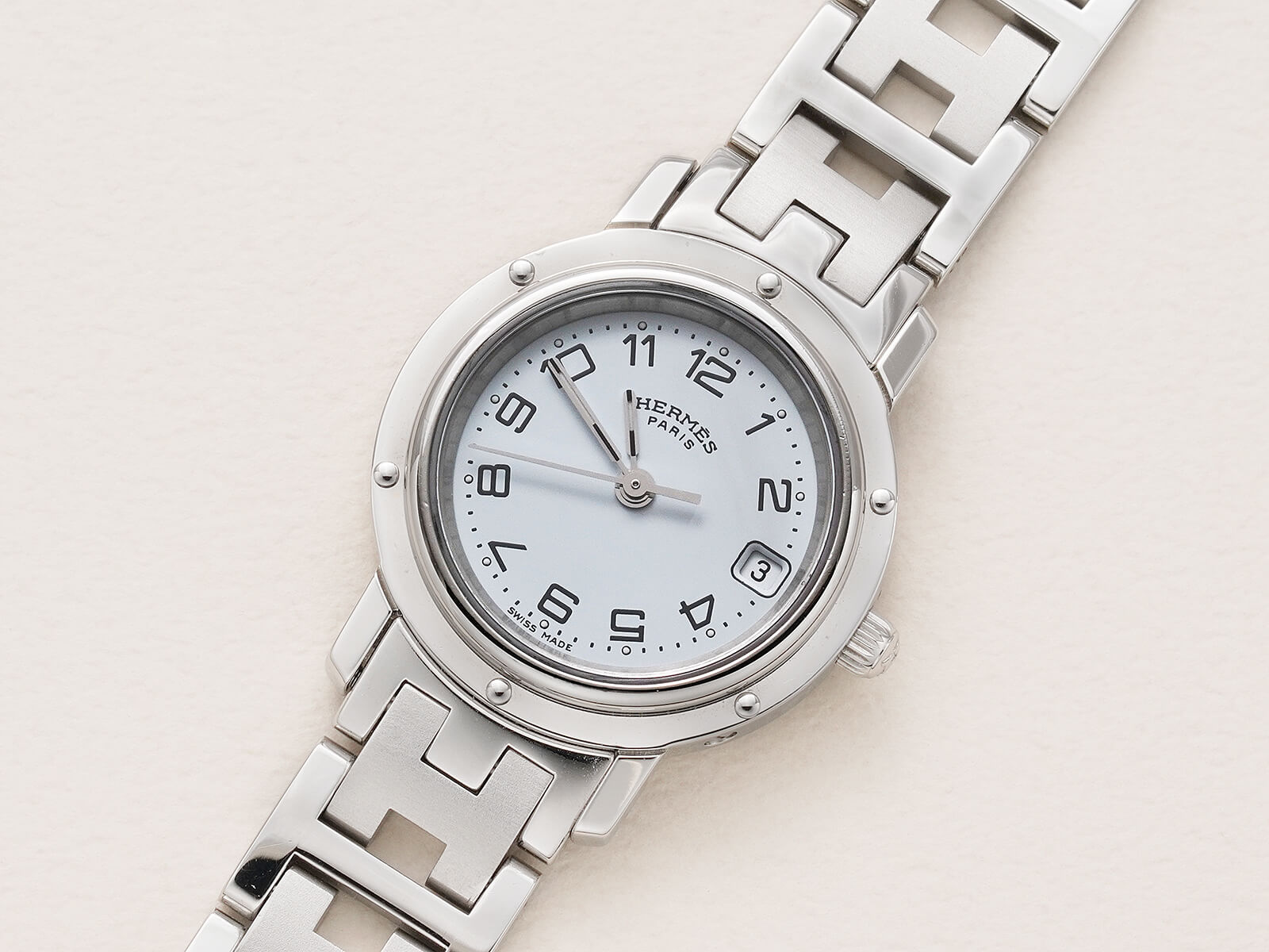 エルメス クリッパー レディース時計 Clipper CL4.210 SS レディース時計 ホワイト 仕上げ済 美品腕時計