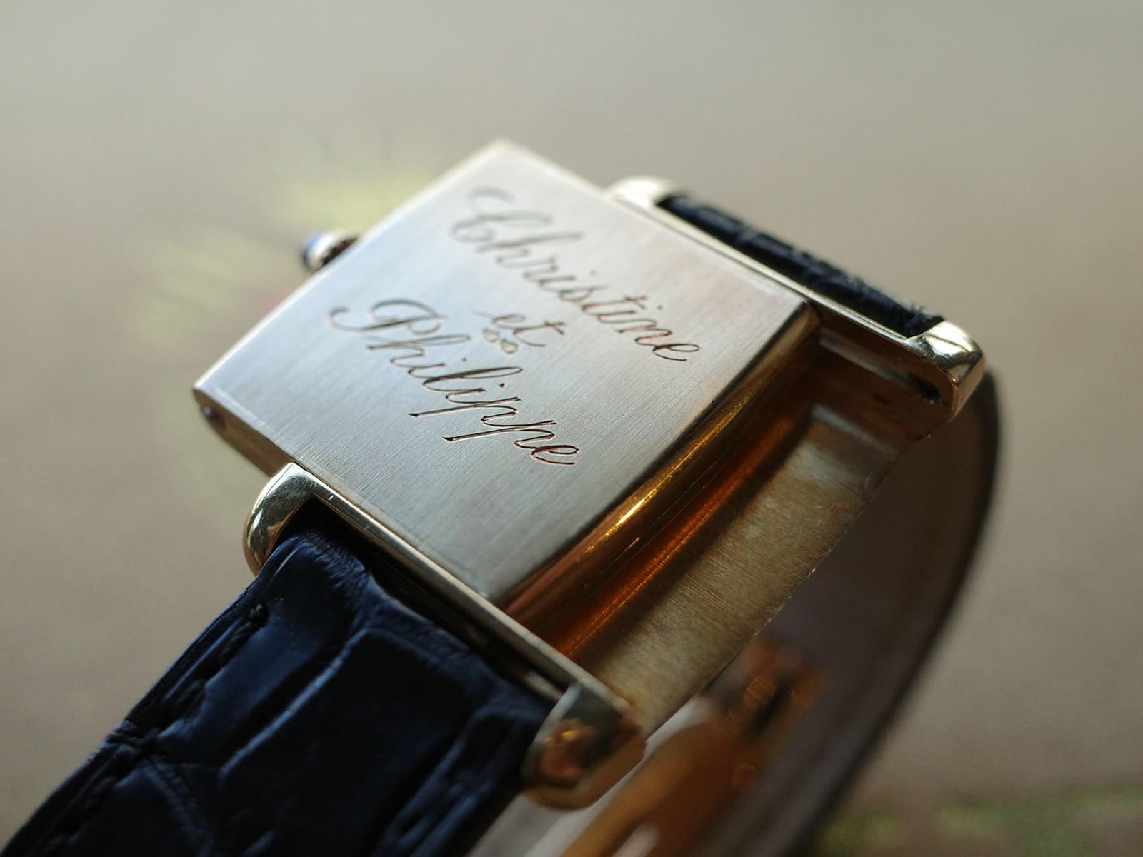 Watch Back Case Laser engraving / 時計裏蓋へのレーザー刻印の修理事例 ECW SHOTO(江口洋品店